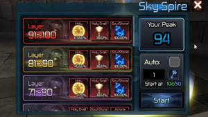 Broken Blade Sky Spire reward interface for late-game rune route